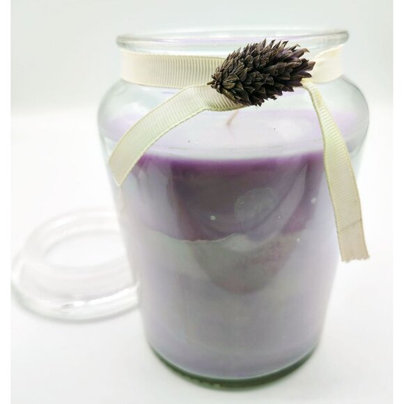 Candle Glass Jar Lavender Scented Lid Ribbon Pinecone Accent 18oz Purple - Picture 14 of 16